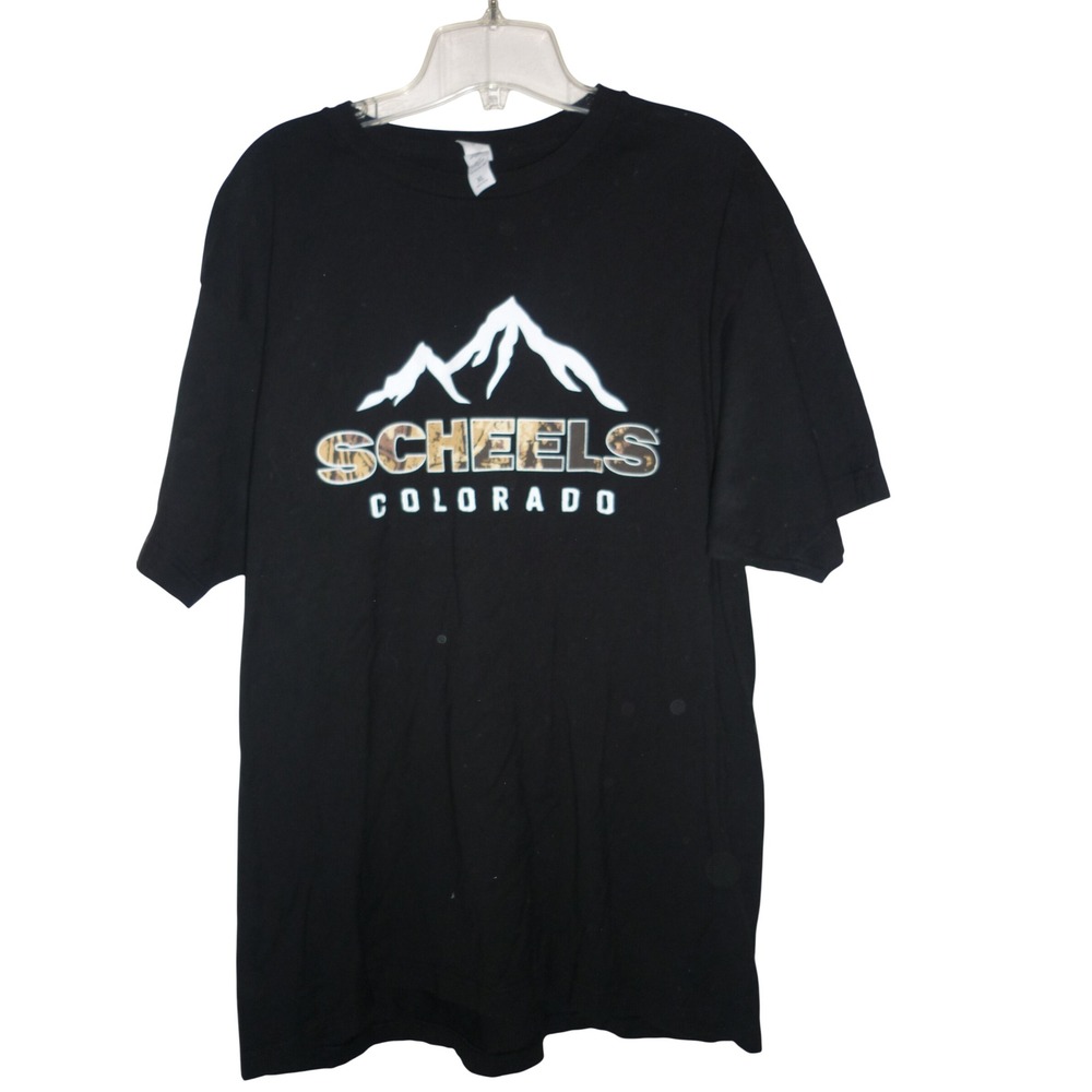 Scheels Colorado Mountain Graphic T-Shirt Black Tultex 202 Mens XL Camo Logo